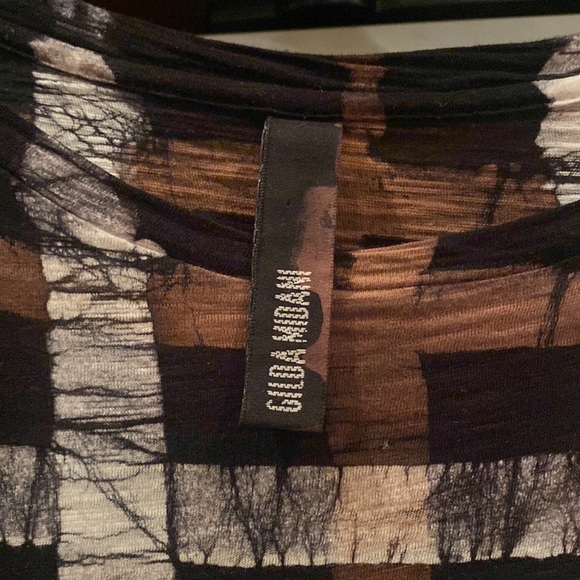 Gilda Midani brown white black plaid long sleeve top size S - Picture 2 of 4